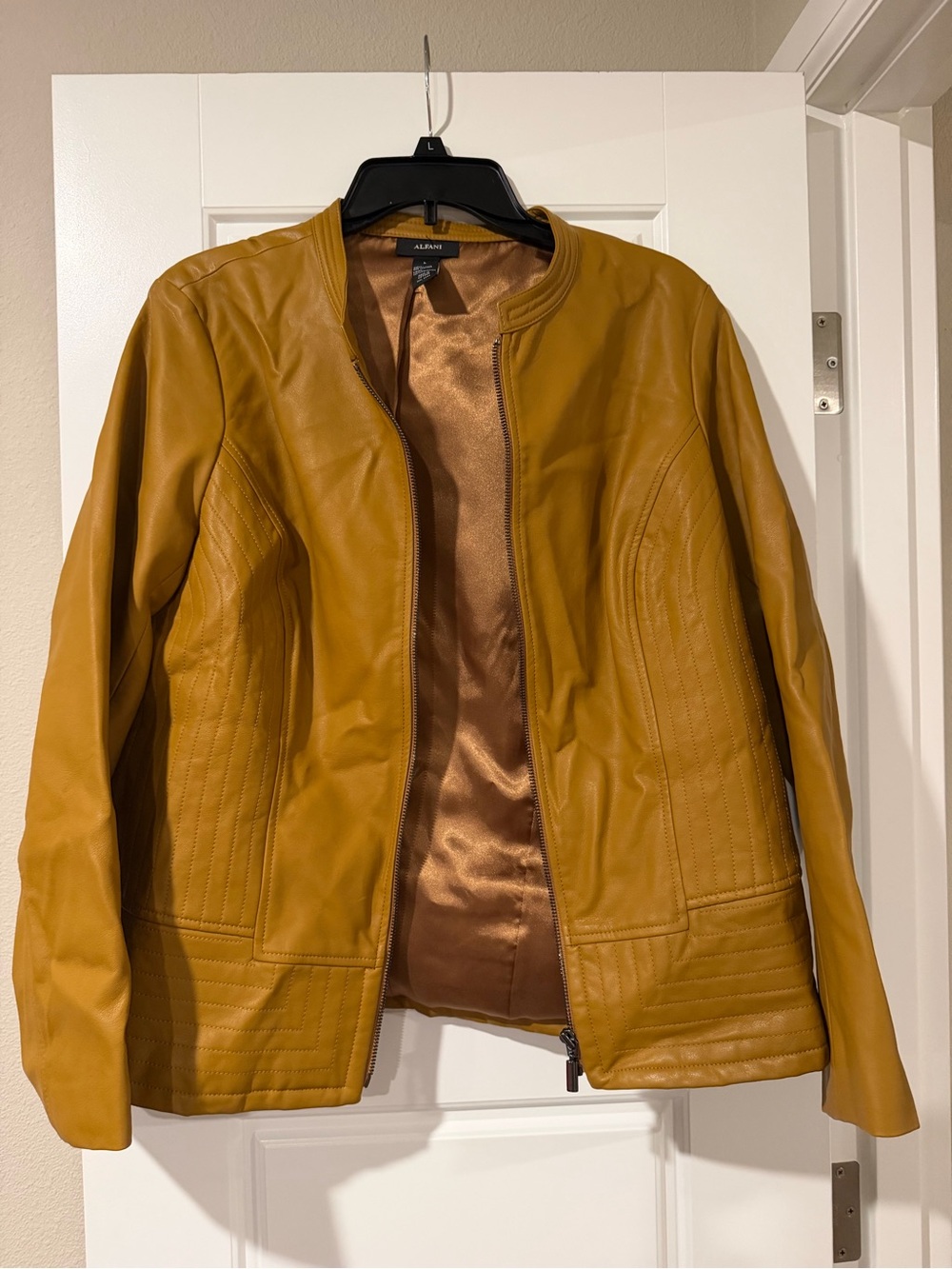 Alfani Women's Golden Mustard Leather Zip Jacket